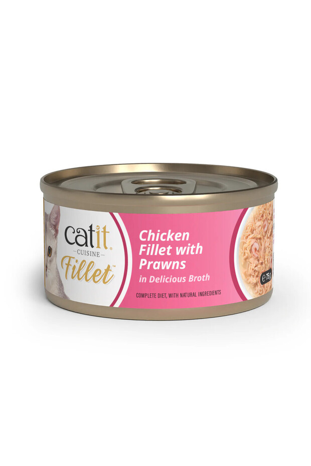 Cuisine Chicken Fillet with Prawns Wet Cat Food – 12x75g Grain Free Canned Meat Topper | Natural High Protein Adult Kitten Lickable Soup Fish Broth, Blue