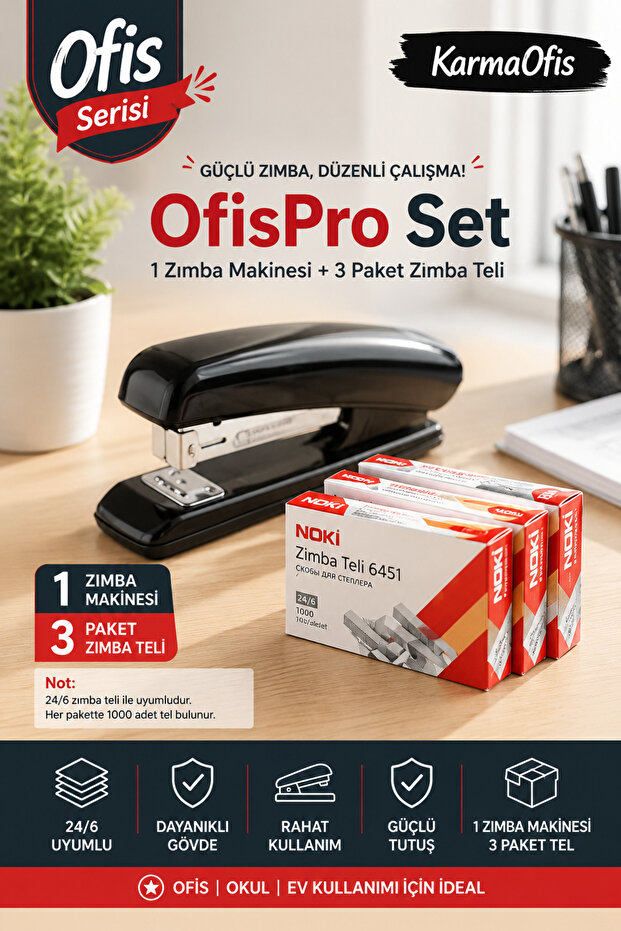 Ofispro Set 2 Stapler + 3 Packs of 24/6 Staples | Durable Ergonomic Office Set