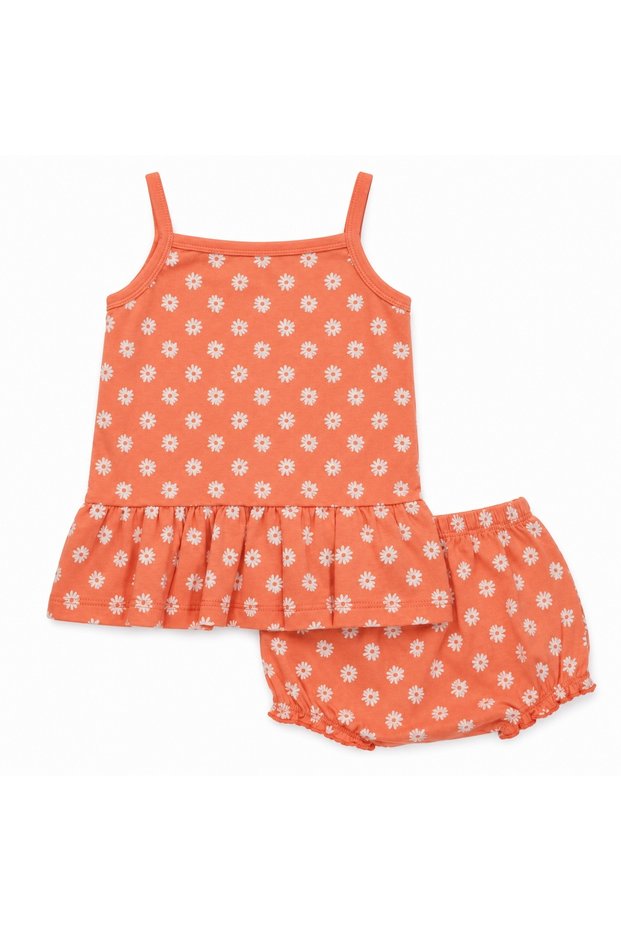 Baby Girls Coral Daisy Print Peplum Top & Bloomers 2-Piece Summer Outfit Set