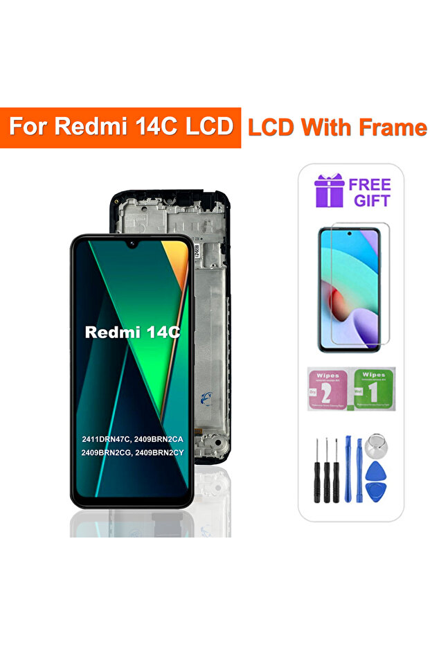 شاشة عرض رقمية باللمس IPS سوداء مع إطار لهاتف ريدمي 14C، شاشة LCD لريدمي 14C طراز 2411DRN47C