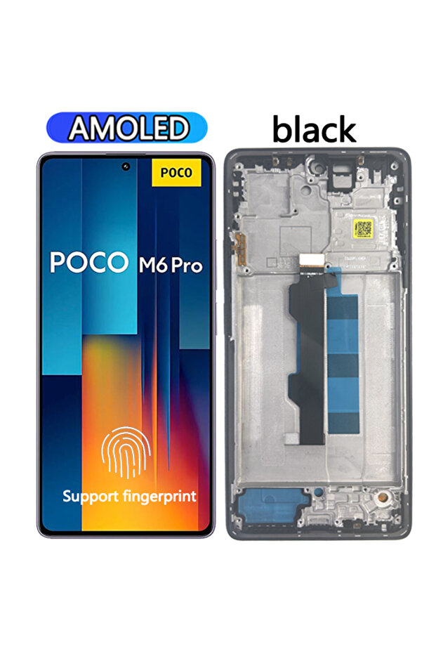 شاشة AMOLED بإطار أسود مقاس 6.67 بوصة لهاتف Poco M6 Pro 4G، شاشة LCD تعمل باللمس مع محول رقمي