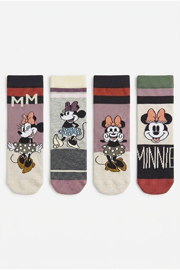 Licensed Minnie Mouse 4-Pack Girls' Socks Cotton Socks Daily Socks Gift Socks Cute Hero Socks School Socks Mn23052