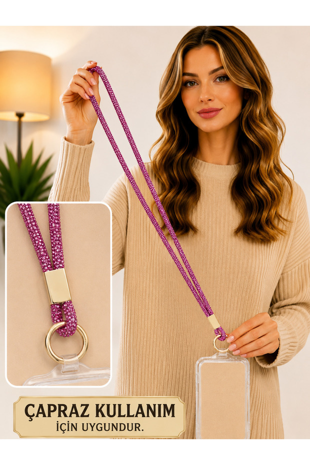 Stone-Embellished Phone Strap Cross-Use Drawstring Strap for Shoulder 130 cm