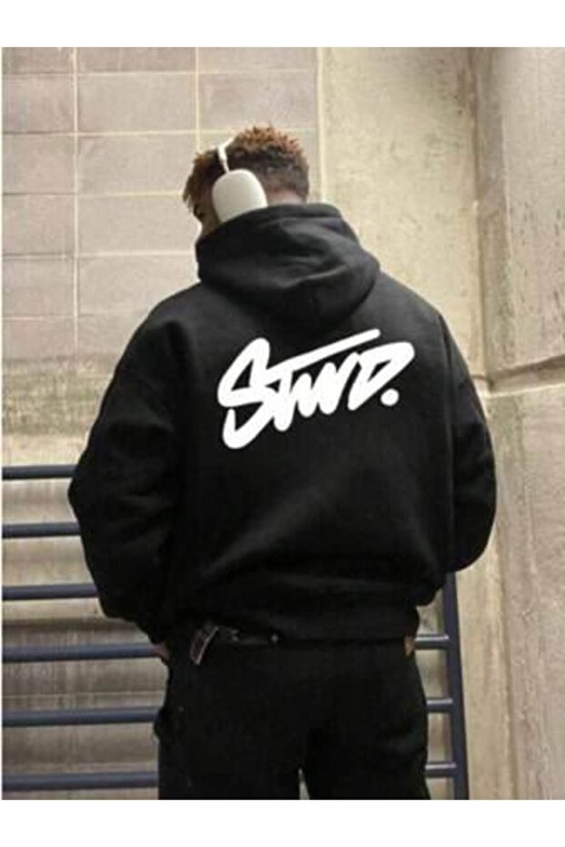 Unisex Back Graphic Printed Hooded 3-Thread Combed Cotton Sweatshirt