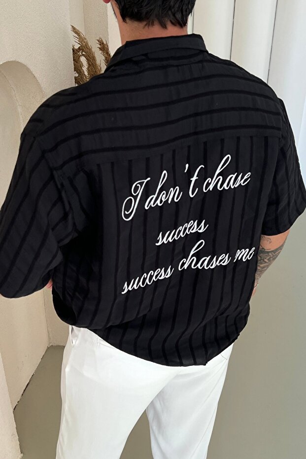 Back Text Detailed Design Box Fit Shirt Black