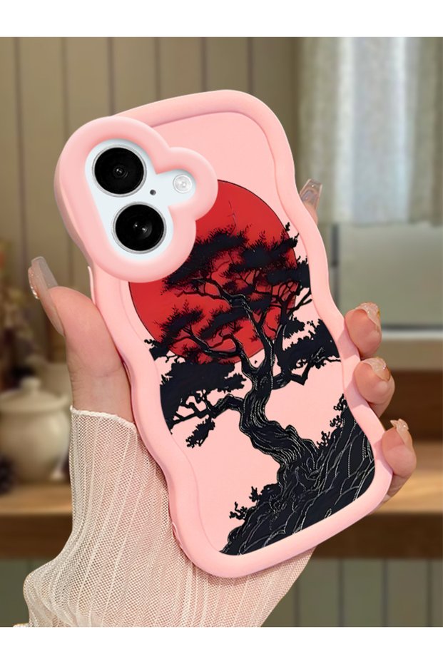 iPhone 17 Compatible Case Camera Protector Pink Silicone Couple Phone Case Tree Pattern