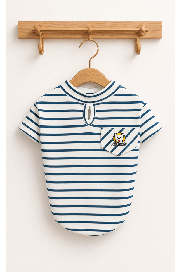 Navy Blue Striped Short Sleeve Summer Dog T-Shirt Dog Apparel