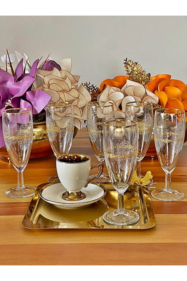 6-Person Original Gilded Special Lace Coffee Water Soft Drink Cup Dowry Gift Luxury