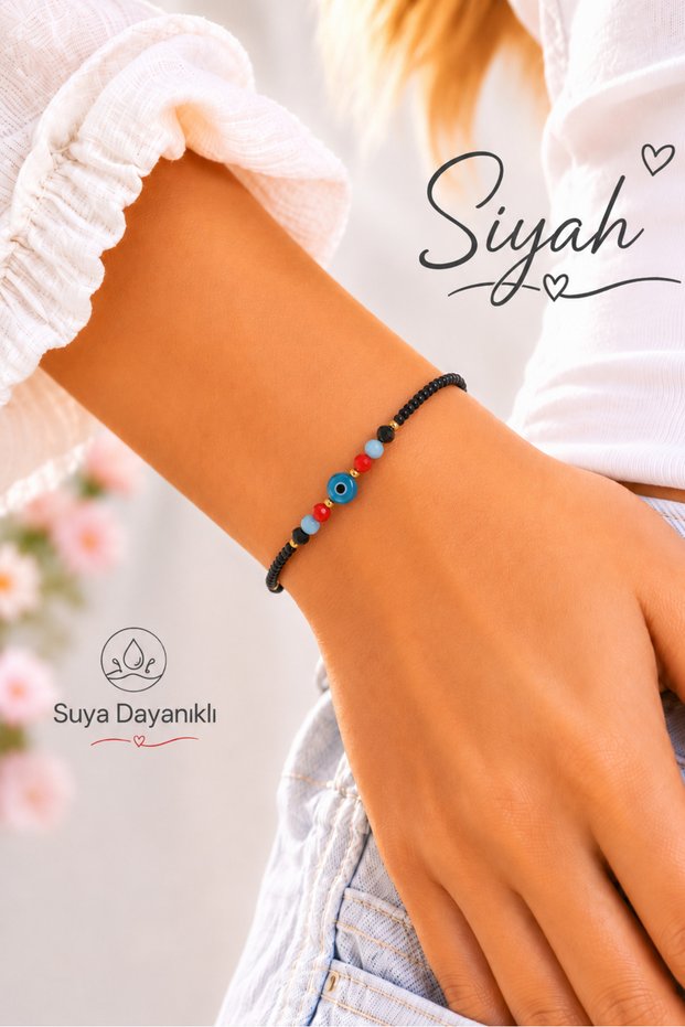 Blue Glass Evil Eye Beaded Colorful Bead Bracelet Water Resistant