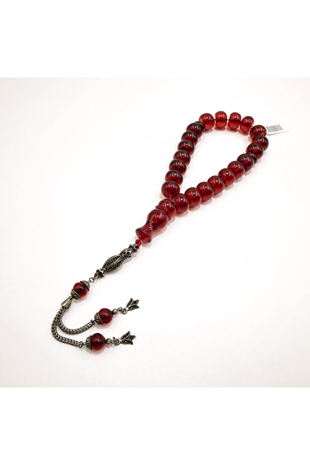 Moskva Rosary 21 Beads 15.5x11.5mm Deep Ruby Red Prayer Beads Tasbih Silver-Tone Chain Tassel