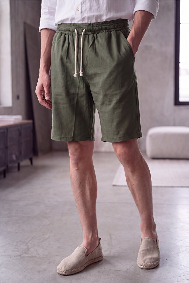 Men's Khaki Summer Lightweight Casual Breathable Muslin Shorts with Back Pockets