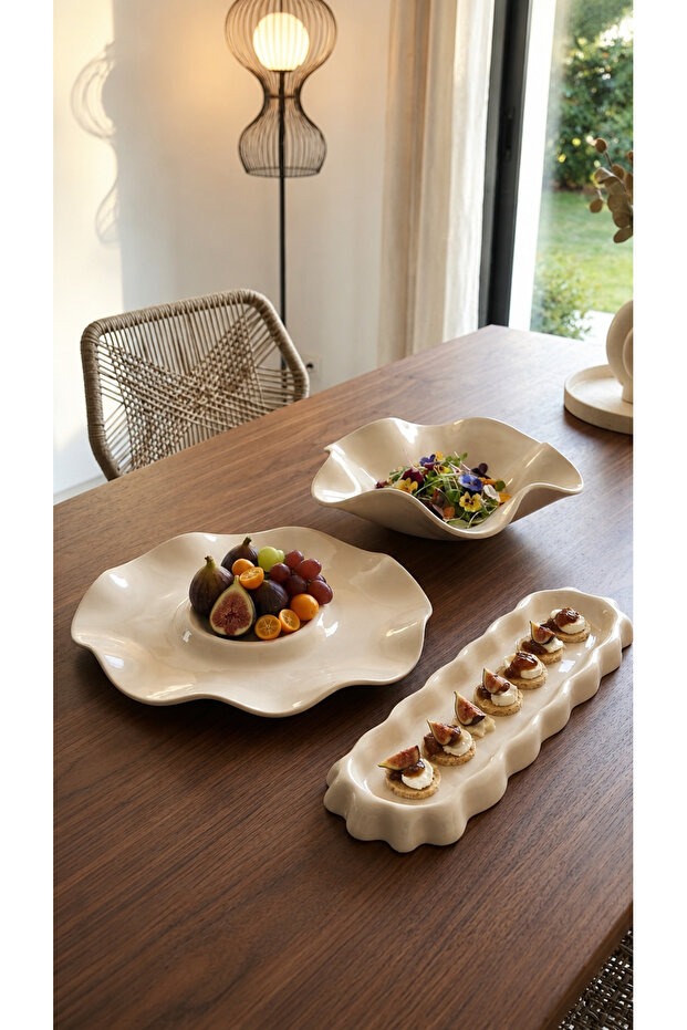 أطباق تقديم سيراميكية مصنوعة يدويًا – مجموعة عصرية من هدايا الزواج وأدوات المائدة