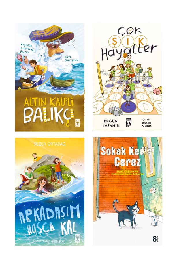 5-6-7 and 8Th Grade Reading Set Altın Kalpli Balıkçı Arkadaşım Hoşça Kal Çok Şık Hayaller Ergün Kazanır Sokak Kedisi Çerez 4 Books