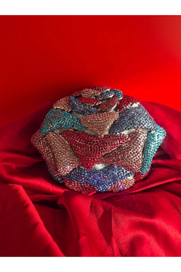 Crimson Sapphire Rose Crystal Clutch Bag Rhinestone Bag