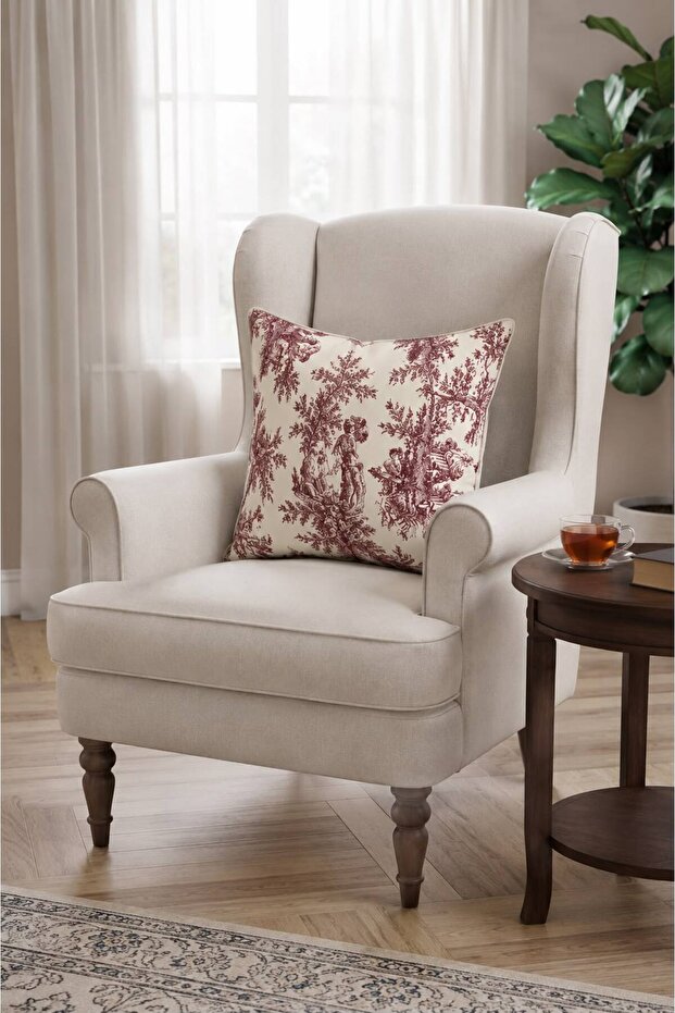 Burgundy Duck Fabric French Peasants Patterned Decorative Throw Pillow Cover
