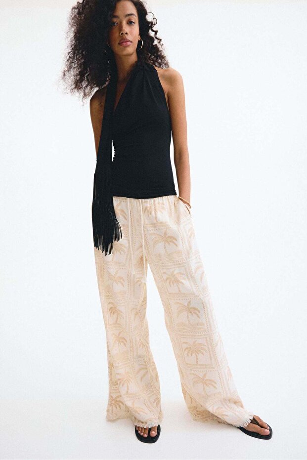 Linen-blend drawstring trousers