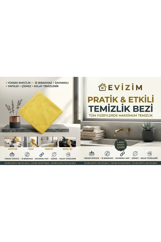 Multi-Purpose Cleaning Cloth Set of 3 Kitchen Bathroom Glass Surface Wiping Cloth
