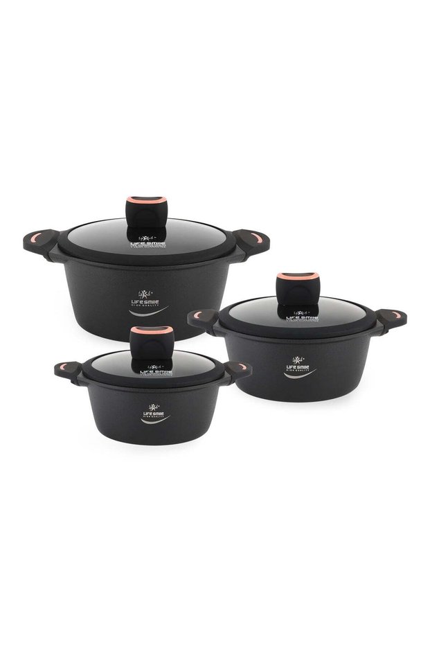 Life Smile 6Pcs Non-Stick Cookware Sets-Titanium Coating Cookwares, Cooking Set Non-Stick Includes 16/20/24cm Casserole with Lid,Oven Safe Aluminium Pots Set