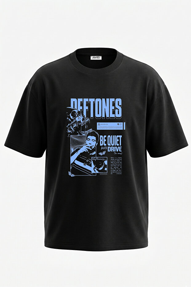 تي شيرت أسود كبير الحجم مطبوع بتصميم Deftones Be Quiet Drive
