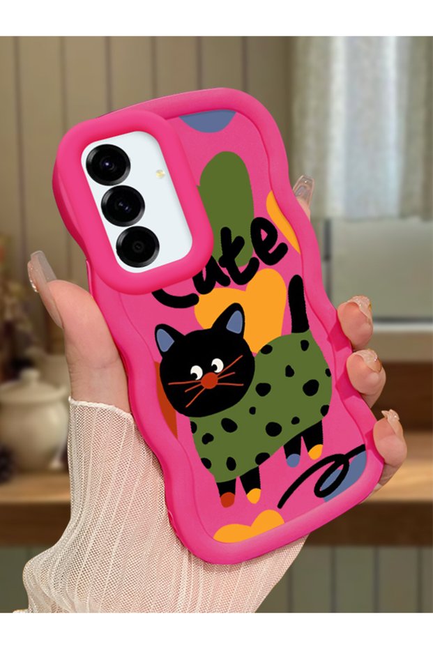 Samsung Galaxy A56 Compatible Case Camera Protector Red Silicone Couple Phone Case Cat Pattern