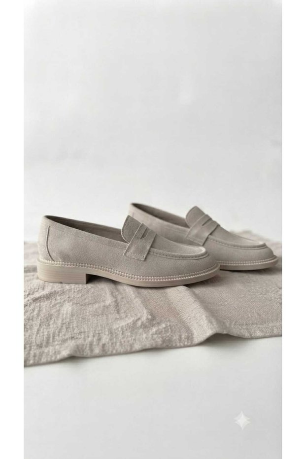 Women's Stone Color Suede Loafer Moccasin Daily Comfortable Classic Shoes