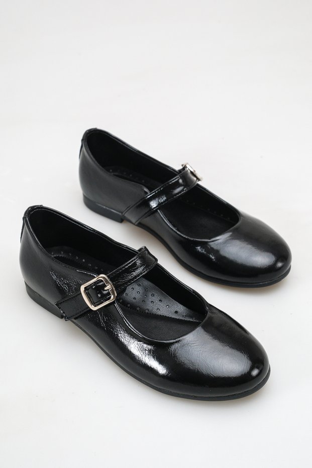 Black Ballerina Flats with Buckle Detail, Daily Black Ballerinas, Stylish Comfortable Ballerinas, Orthopedic Ballerinas, Girls' Ballerinas