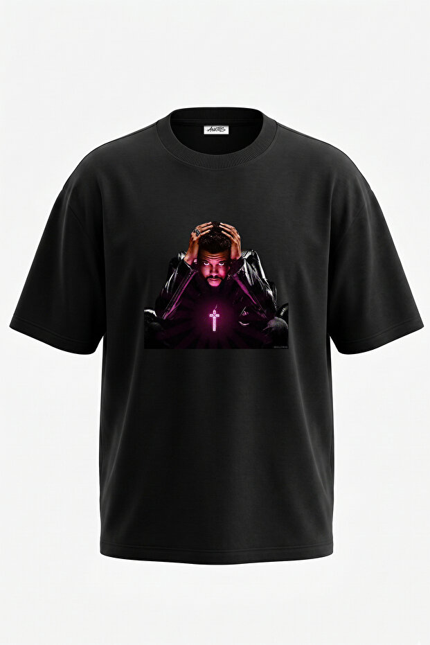 تي شيرت أسود كبير الحجم مطبوع بتصميم The Weeknd_61