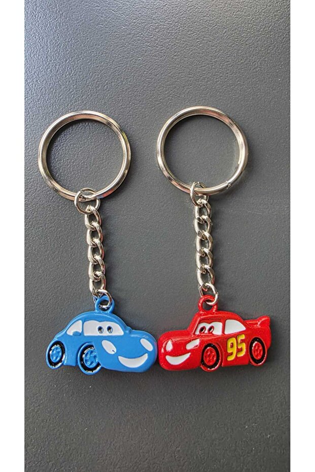 Magnetic Blue Cars Mcqueen and Red Sally Double Metal Keychain