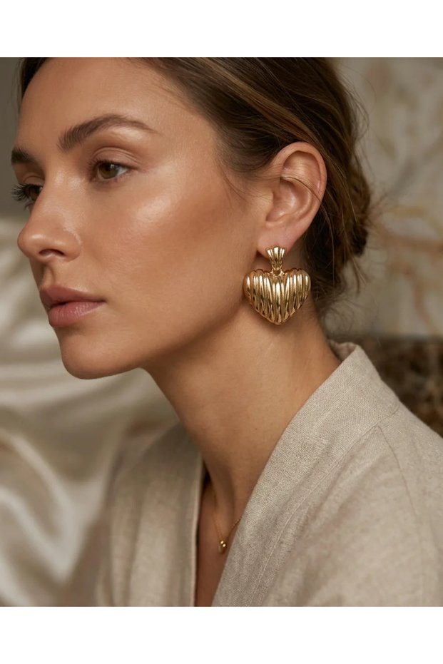 Women's Earrings 316L Steel Gold Color Heart Model Jewelry Accessory