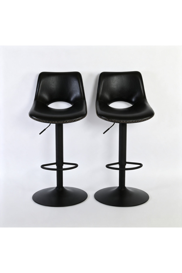 Modern Bar Stools Set of 2, Adjustable Faux Leather Upholstered Swivel Bar Stools, Counter Height Bar Chairs with Back for Kitchen Island, Black