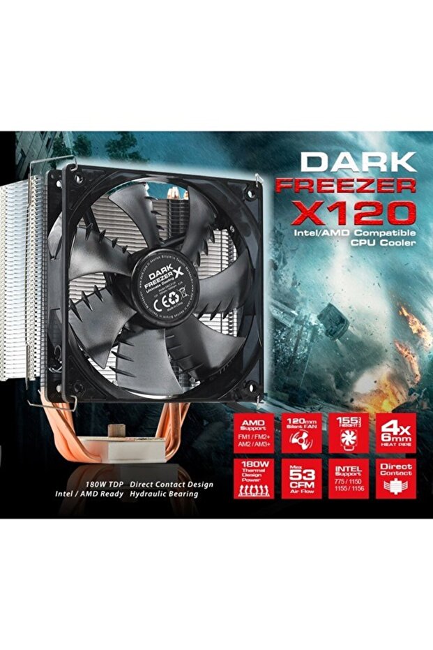 مروحة معالج DARK 120mm Freezer X120 DKCCX120 LED Hava Soğutmalı AM5-1851p