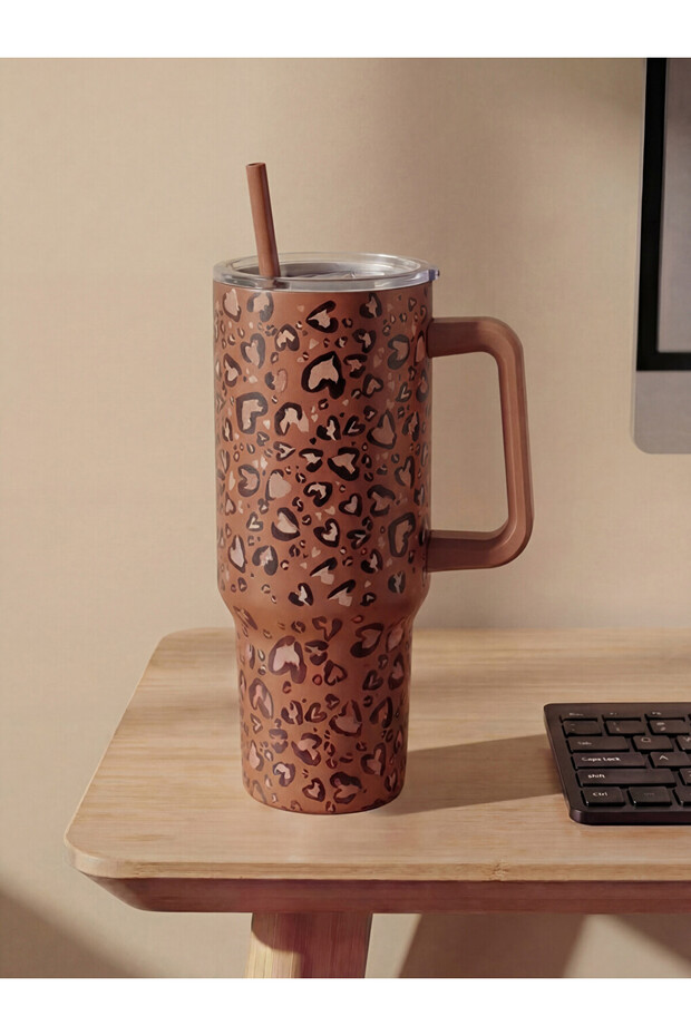 Lcw Joy Patterned Water Bottle with Straw and Handle