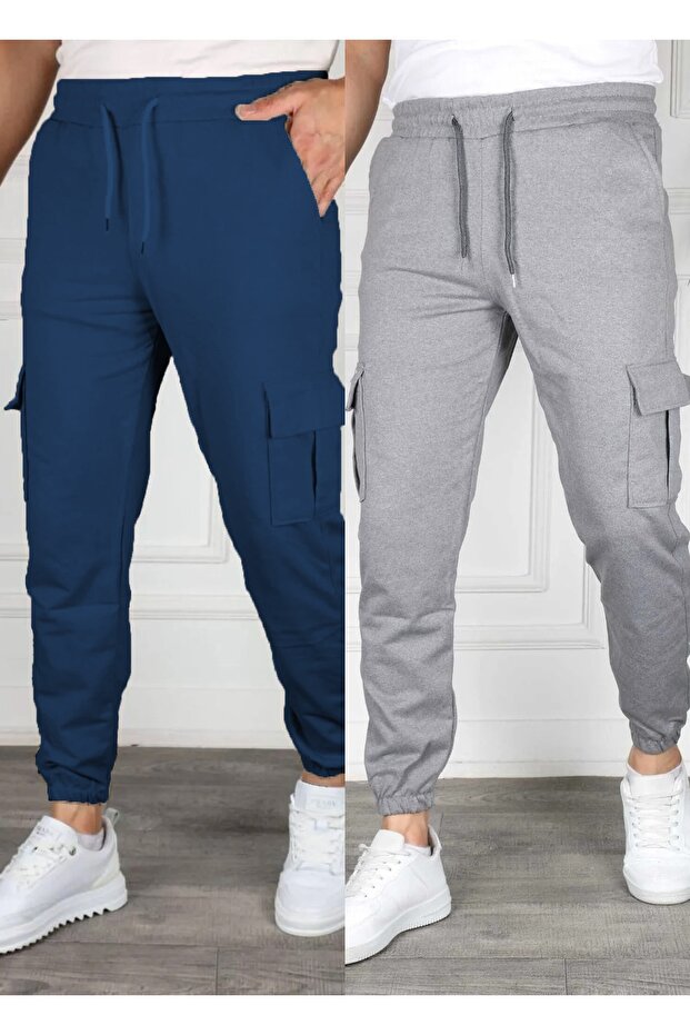 Set of 2 Unisex Cargo Pocket Elastic Leg Sweatpants