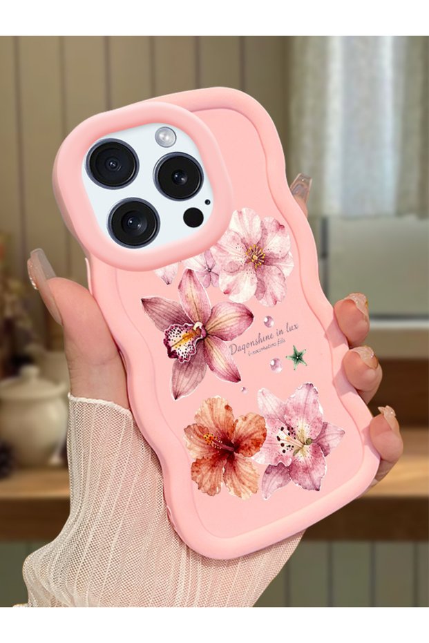 iPhone 14 Pro Max Compatible Case Camera Protector Pink Silicone Couple Phone Case Floral Pattern