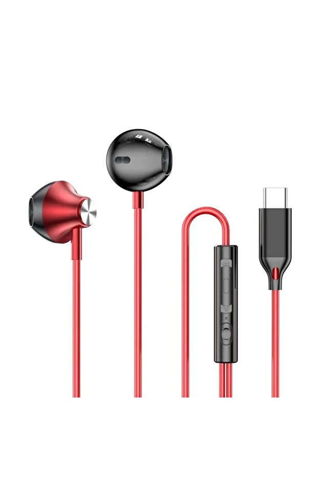 Red Type-c Dual Interface Wired Earphones HiFi Stereo Surround Sound In-ear Headset with Wire Contro
