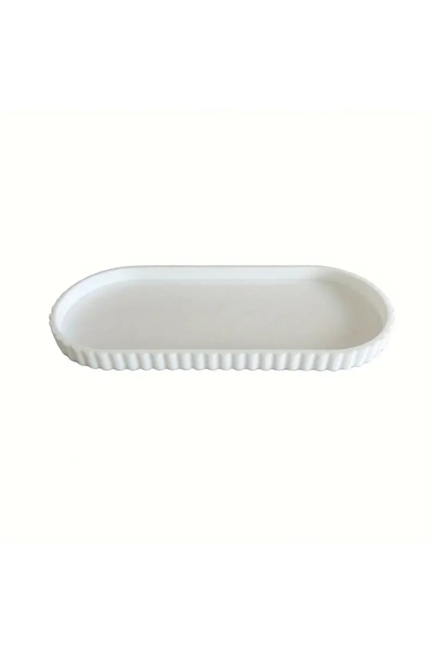 S WHITE 1-Piece Oval Vanity Tray, Countertop Soap Dispenser Tray, Silicone Tray for Bathroom Counter