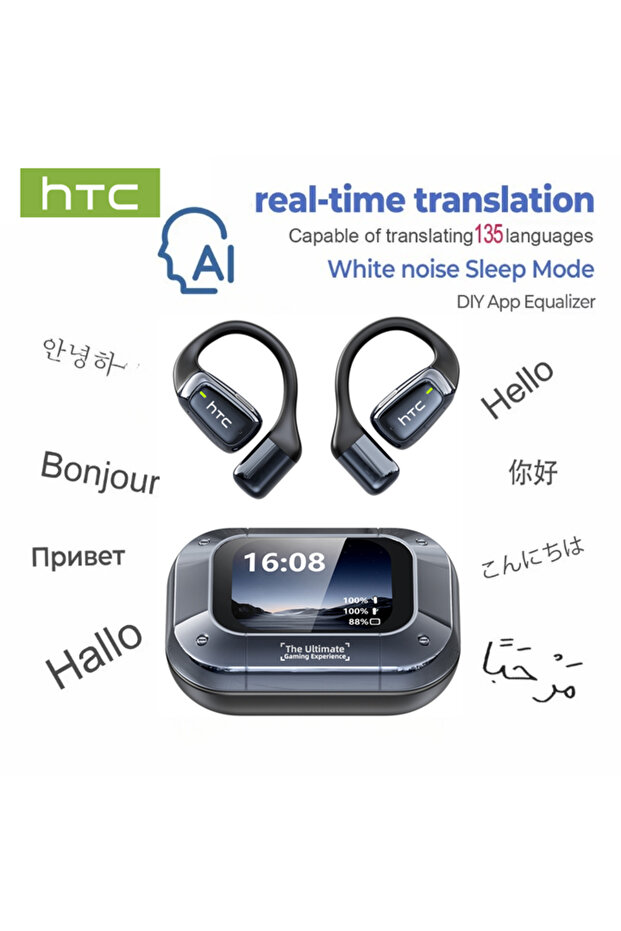 سماعات أذن لاسلكية HTC NE25 TWS سوداء بتقنية الذكاء الاصطناعي، بلوتوث 5.3، إلغاء الضوضاء ENC، شاشة LED رقمية، استهلاك منخفض للطاقة