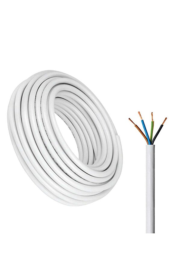 4-Core Electrical Cable, White PVC Insulated Power Wire, Flexible Copper Conductors (4 CORE 1 METER, 2.5MM)