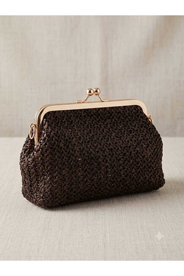 Yazlik Gold Detailled Straw Chain Strap and Handbag
