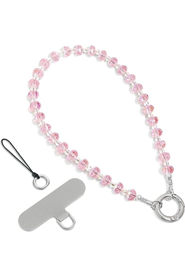 Phone Charm, Phone Charms Strap with Tether Tab and Premium Metal Buckle, Cellphone Wrist Strap Chain (Pink)