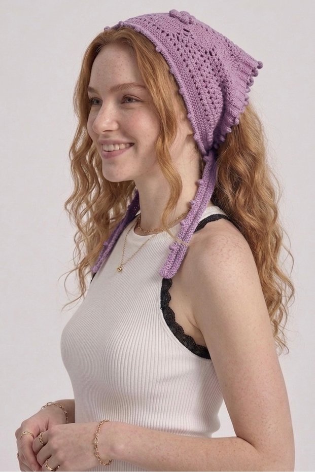 Women's Mesh Lace-Look Multi-Purpose Bandana Summer Beach Compatible Perforated Knitwear Hair Bandana and Waist Accessory