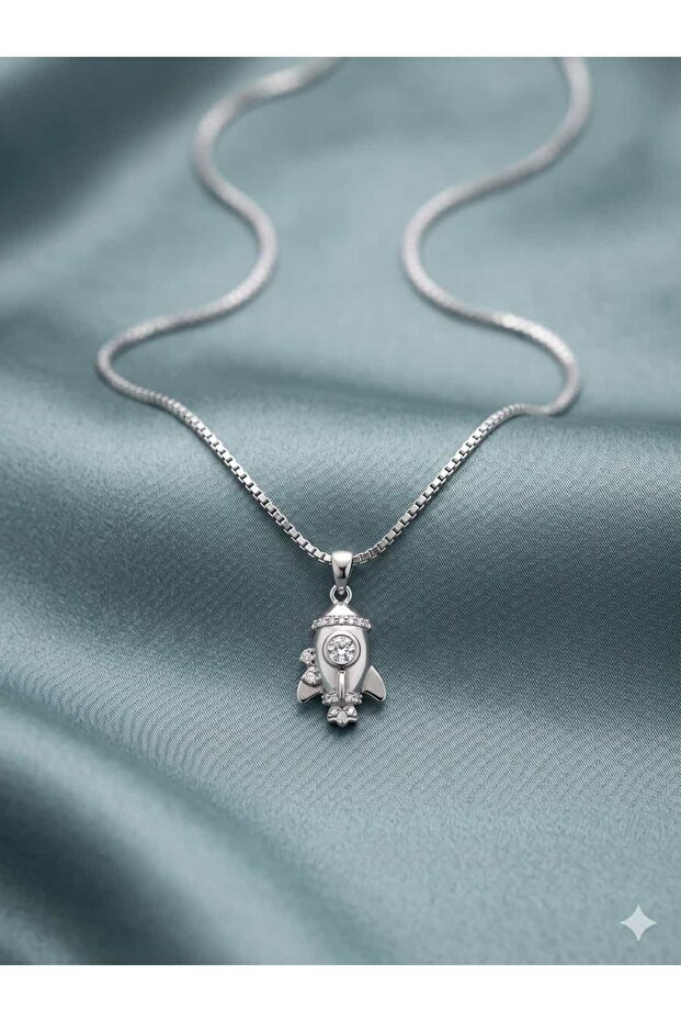 Silver Color Space Rocket Design Women's Necklace