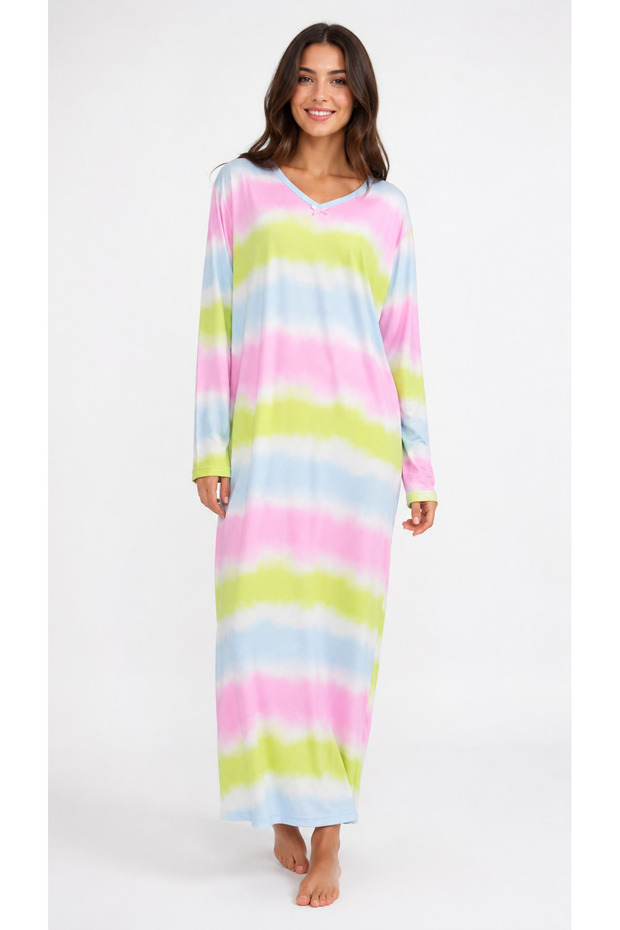 Plus Size V-Neck Long Sleeve Women's Comfortable Fit Nightgown(Dress) 100% Cotton