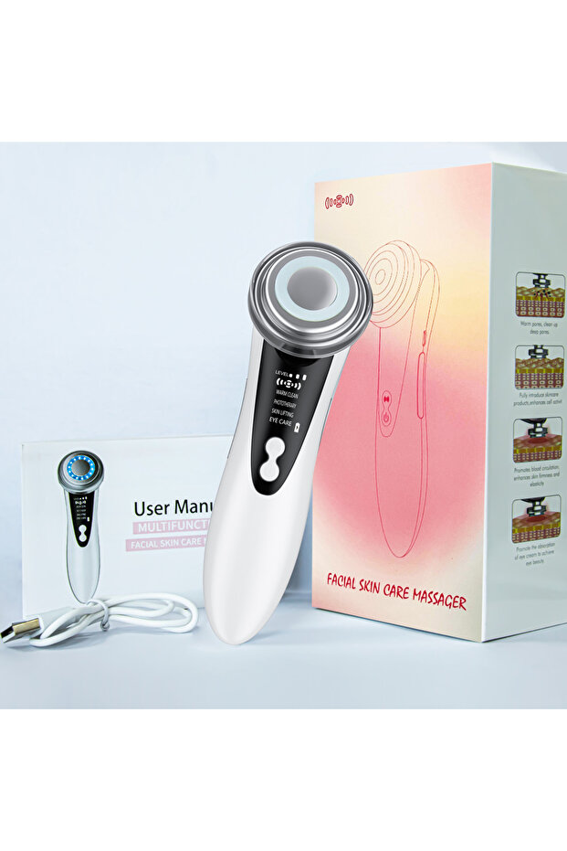 White Microcurrent EMS Face Lift Beauty Device LED Red Blue Light Skin Rejuvenation Tightening Elect