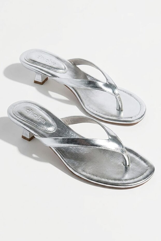 Talyano Silver (3 cm Heel) Caged Short Heeled Sandals with Gold Buckle Detail for Night and Daily Use