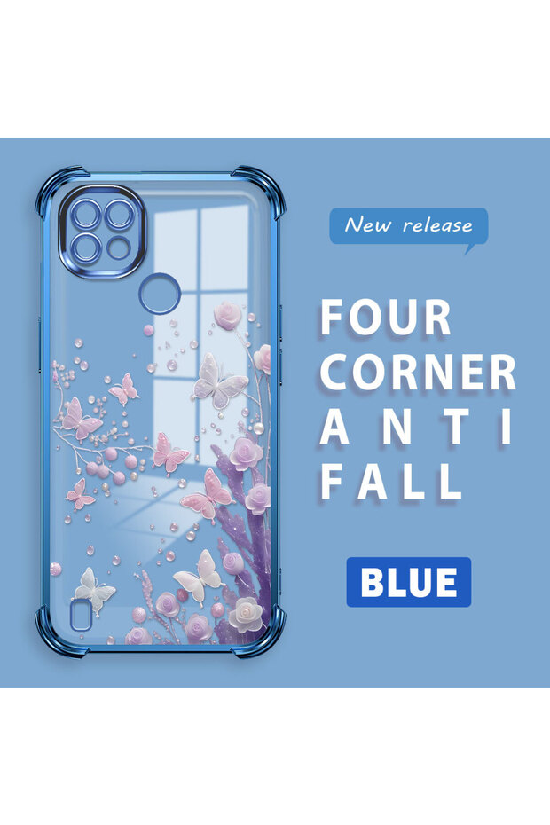 Realme C21 Compatible Transparent Back Panel Four-Corner Reinforced Impact Protection Glossy Edge Silicone Case