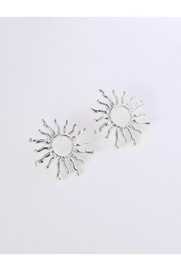 Silver Color Sun Shaped Dangle Earrings