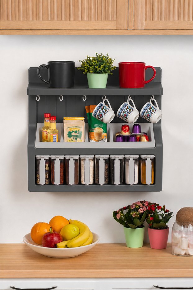 5334 Set of 8 Storage Containers with Self-Adhesive Stickers and Labels, Spice Rack, Coffee Corner Set, Coffee Set - Anthracite