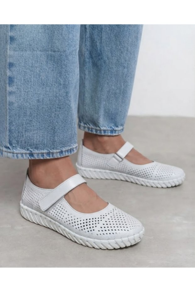 Women's Velcro Patterned Daily Comfortable Ballerina Shoes