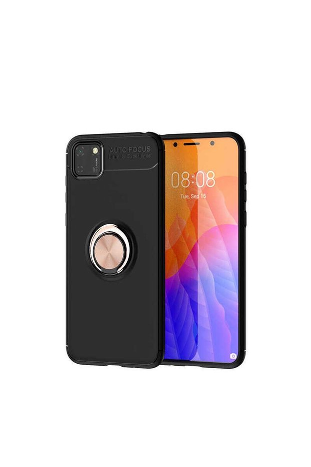 Silicone Ravel Cover with Rotatable Ring Stand for Huawei Y5P Compatible Mobile Phone
